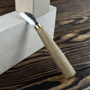 Hand-Forged Chip Carving Knife - 52100 Carbon Steel Blade. Ergonomic Ash Handle. Geometric Wood Carving Tool. Birthday Gift for Him.