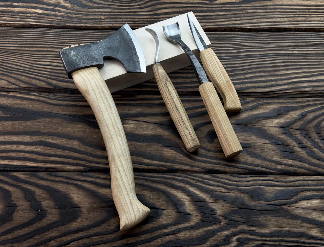 4-piece Hand Forged Spoon Carving Tool Set. Wood Carving Tools. Ash ...