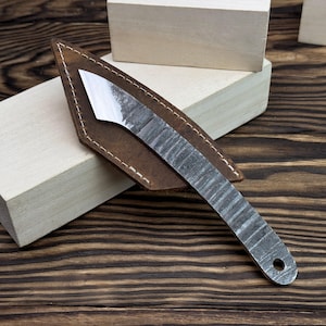 Hand-Forged Kiridashi Knife with Sheath. Carbon Steel 52100 Blade. Utility Marking Knife for Woodworking and Leathercraft. Gift for Dad.