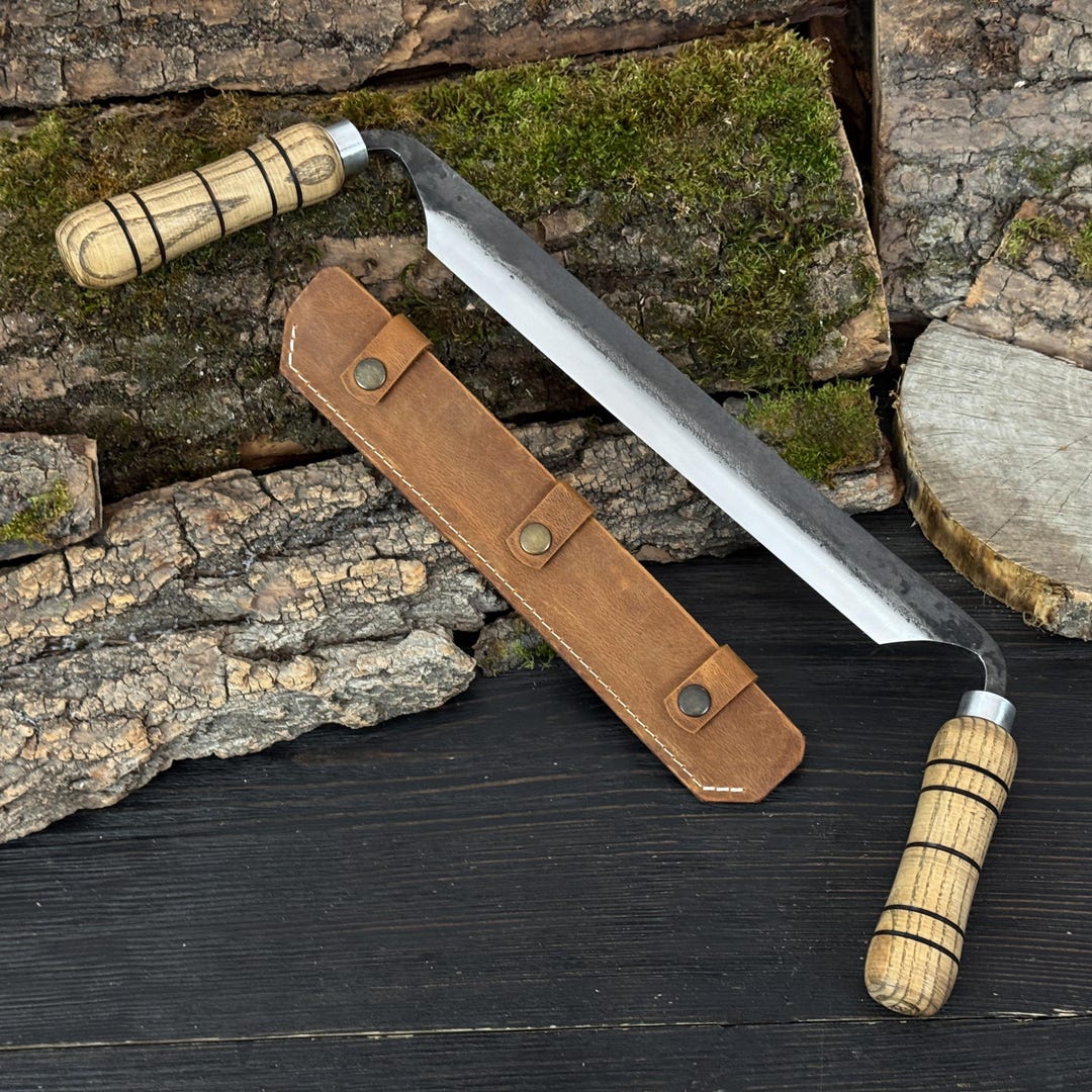 Draw Blade Hand-forged Straight Draw Knife. Carbon Steel Blade. Ash Handles ...