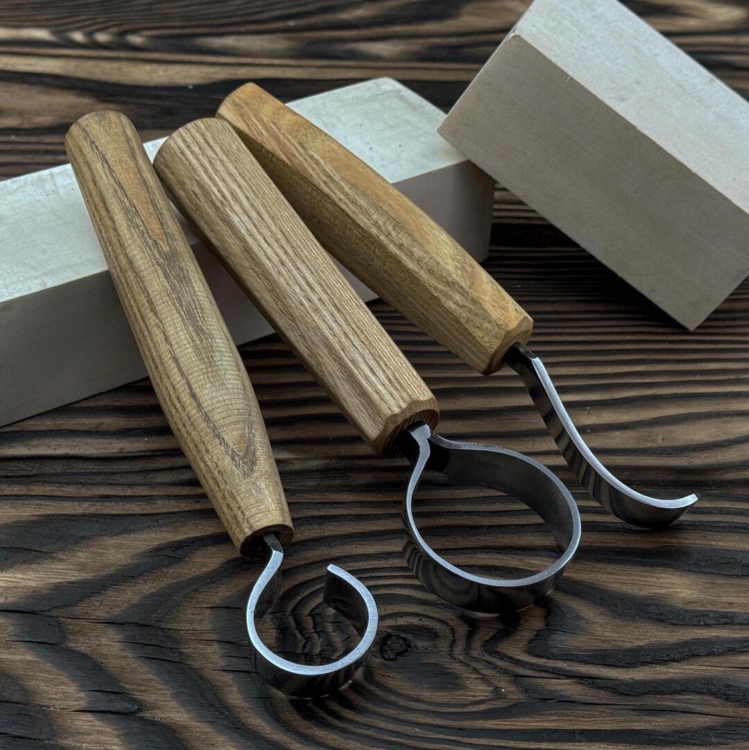 3-piece Hand-forged Spoon Carving Tool Set. Wood Carving Knife. Carbon ...