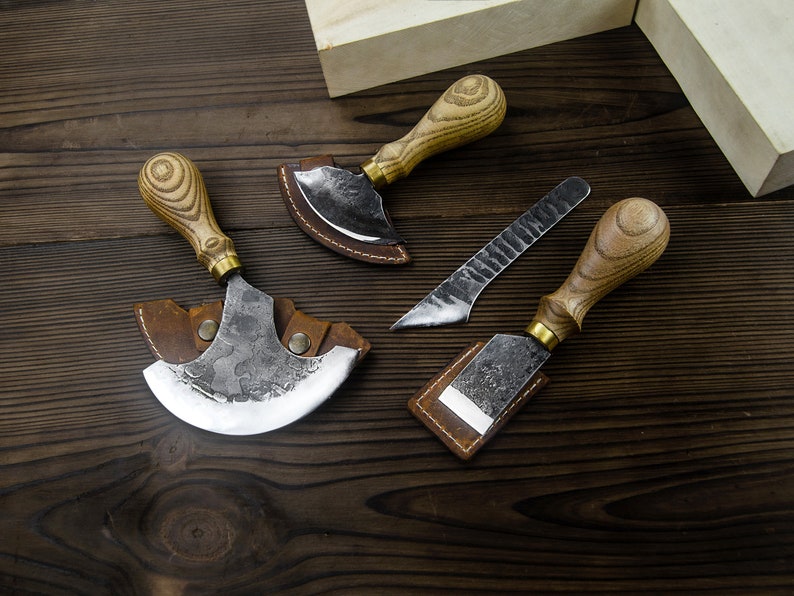 4piece Hand Leather Knife Set. Leatherworking Knives. Leather
