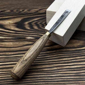 Straight Hand-Forged Chisel with Leather Sheath. 52100 Carbon Steel Blade. Ash Handle. Joinery and Wood Carving Tool. Gift for Woodworker.