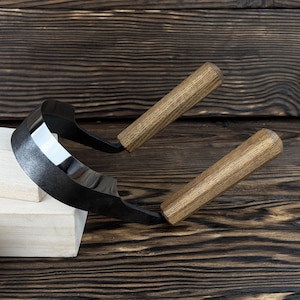 Hand-Forged Half-Rounded Drawknife. 52100 Steel Blade. Ash Handle. Two-Handed Spoon Inshave Tool for Carving and Shaping. Gift for Him.