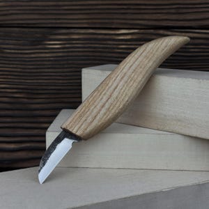 Hand-Forged Whittling Carving Knife. Woodworking Tools. Carbon Steel Blade. Ergonomic Ash Handle. Fine Shaping Knife. Gift for Woodworker.