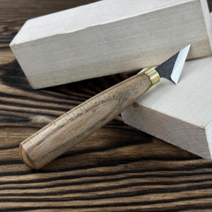 Hand-Forged Small Chip Carving Knife. 52100 Carbon Steel Blade. Ergonomic Ash Handle. Geometric Wood Carving Tool for Beginner. Gift for Dad