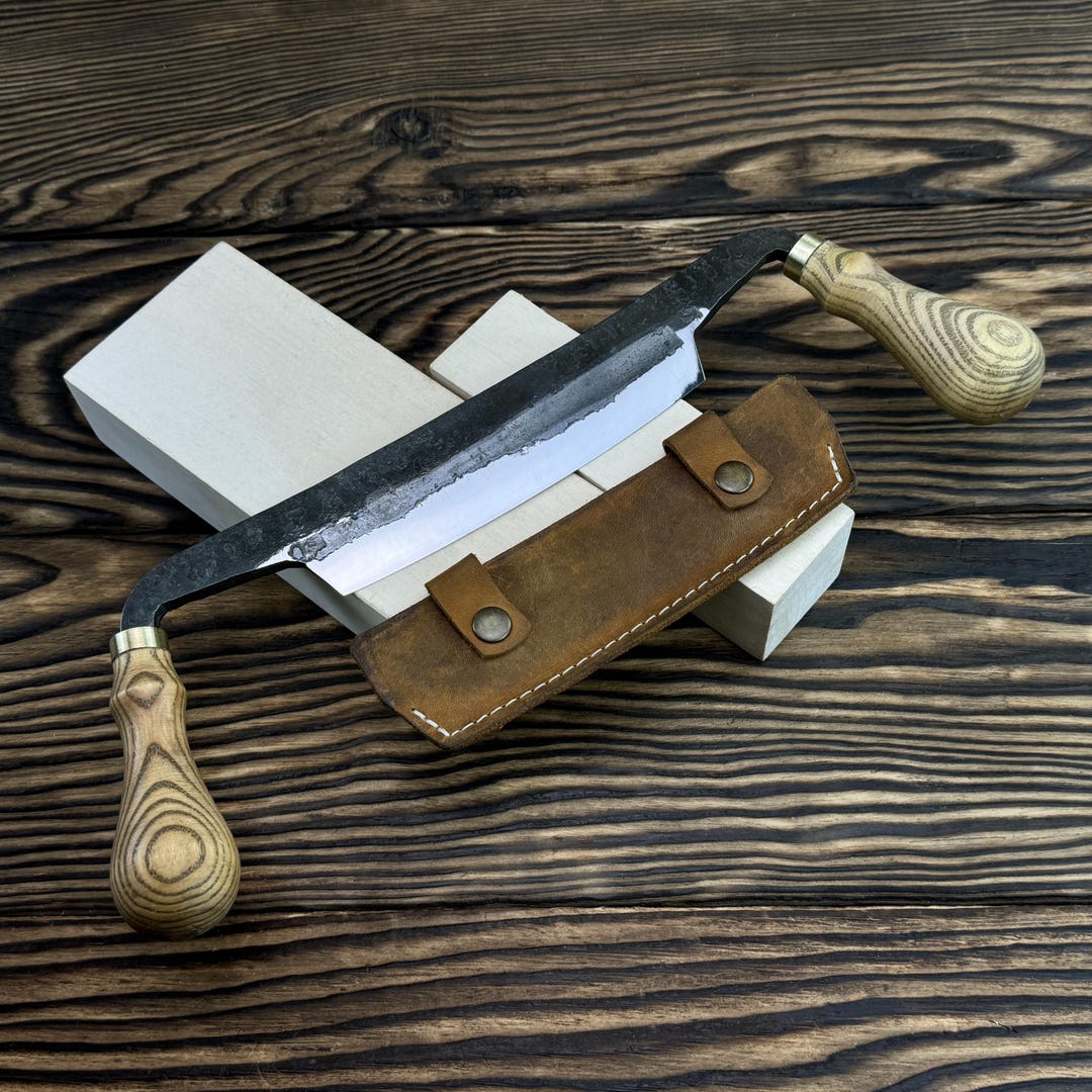 Draw Blade Hand-forged Drawknife With Leather Sheath. 52100 Carbon Steel Blade ...