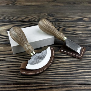 Hand-Forged Leather Tools Set. Round Knife and Skiving Knife. Carbon Steel Blades. Ash Handles. Leathercraft Tools. Gift for Leatherworker.
