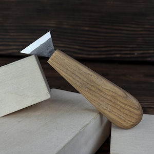 Hand-Forged Carving Knife. Geometric Wood Carving Tools. 52100 Carbon Steel Blade. Ash Handle. Fine Pattern Knife. Gift for Woodcarver.