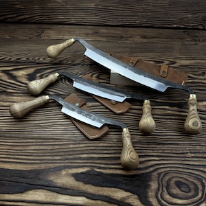 Hand-Forged Straight Drawknife 3-piece Set. Wood Carving Tools. Carbon Steel Blades. Ash Handles. Shaping Tools with Sheaths. Gift for Men.