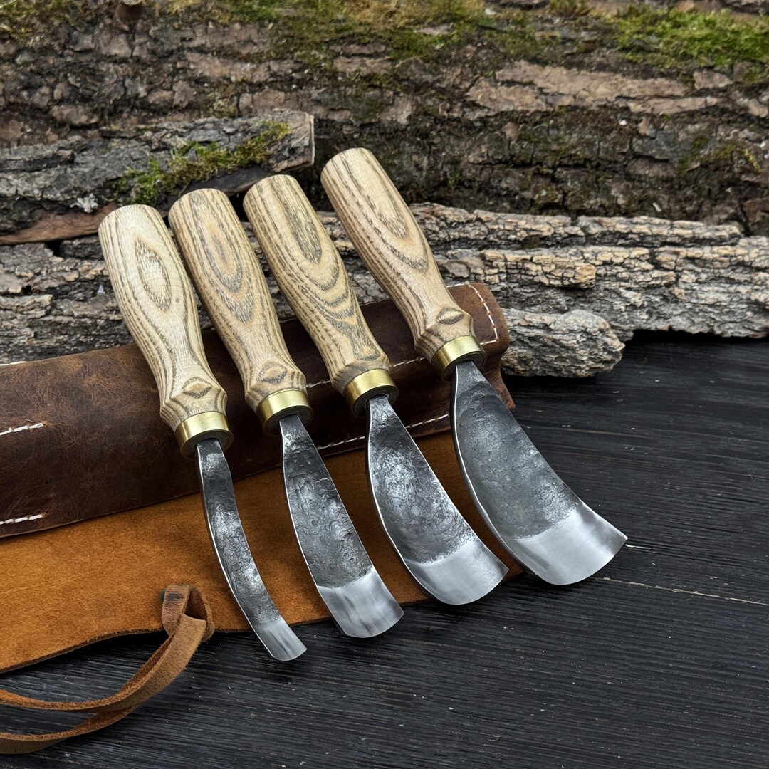 Hand-forged Bent Gouges With Leather Roll. Carbon Steel Blades. Spoon ...