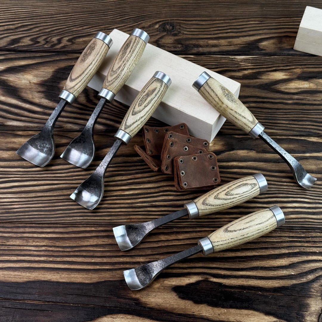 Hand-forged 6-piece Gouge Set. Wood Carving Tools With Genuine Leather ...