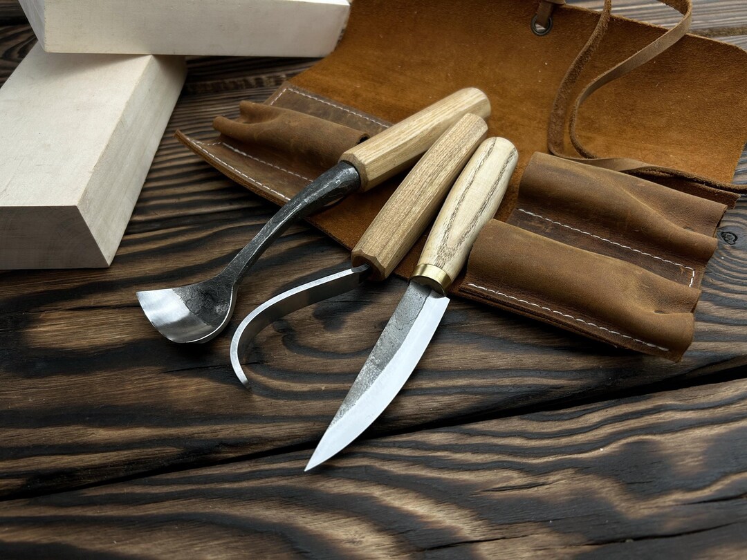 Hand Forged Wood Carving Tool Set 3 Pcs. Bowl Carving Knives. Carbon ...