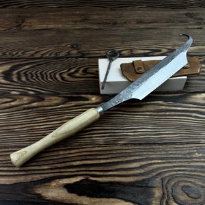 Hand-Forged Stock Knife with Leather Sheath. 52100 Steel Blade. Ergonomic Handle. Traditional Clogmaker’s Carving Tool. Gift for Husband.