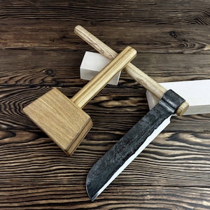 Hand-Forged Wood Splitting Froe. 52100 Steel Blade. Ash Handle. Compact Log Splitter with Mallet. Handmade Carpentry Tool. Woodworker Gift.