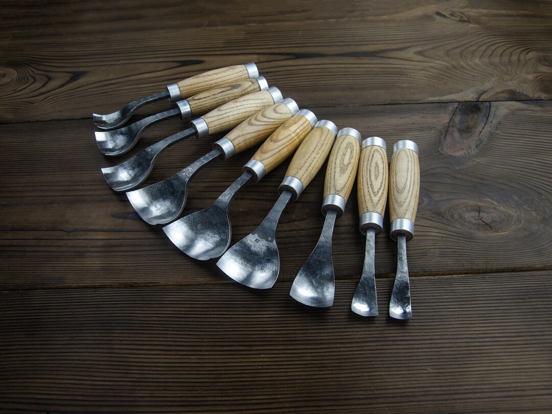 Bent Gouge Set 9 PCS. Spoons Bowls Carving Bent Gouges. Wood
