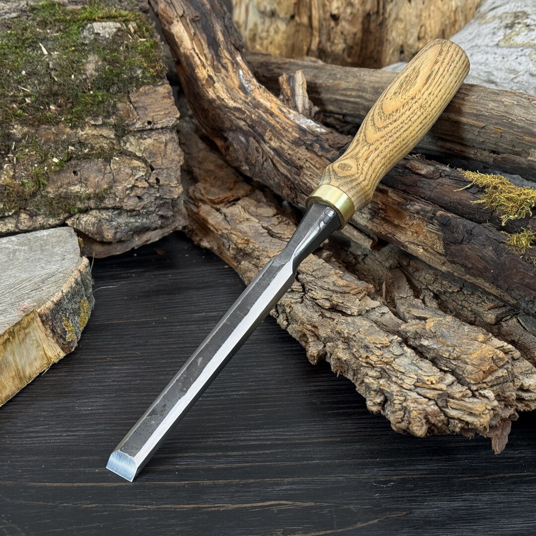 Chisel Edge Razor Blade Hand-forged Bevel Edge Chisel. 52100 Carbon Steel Blade. Ergonomic Ash ...