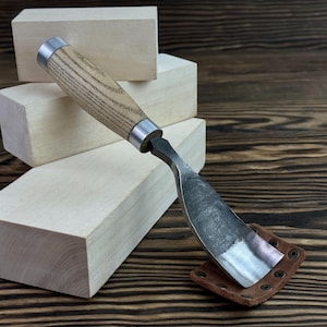 Bent Gouge Hand-Forged from 52100 Steel. Ash Wood Handle. Curved Carving Chisel for Bowls and Spoons. Beginner-Friendly Tool. Gift for Him.