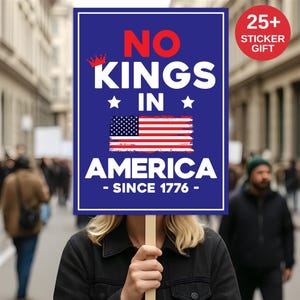 No Kings In America Protest Sign, Anti-Trump Resistance, Political Activist Poster, Rally Sign, Resist Fascism Protest Poster