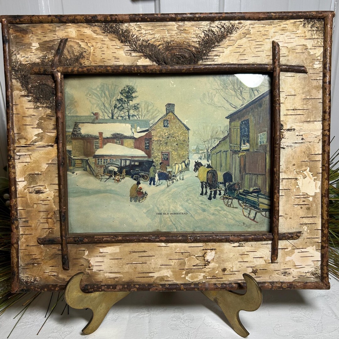 Vintage/primitive the Old Homestead Wooden Framed Artwork Folkart Print ...