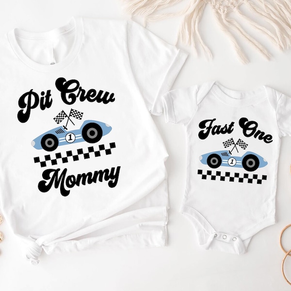 Fast One Pit Crew verjaardagsshirt, autorace verjaardagsshirt, feestvarken shirt, familie eerste verjaardagsfeestje Tee, Fast One 1e verjaardag shirt