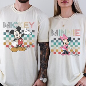 Retro Mickey & Minnie Checkered Shirt, Disney Family Trip T-Shirt, Mickey Shirt, Disneyland Vacation Shirt, Disney World Trip Shirt