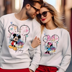 Disneyland Retro Minnie Mickey Valentinstag Shirt, Minnie Mickey Paar Passende Shirts, Magic Kingdom Liebhaber Pullover, Romantisches Geschenk Shirt