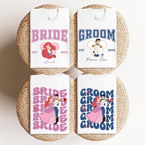 Disney Custom Bride Ariel & Groom Shirt, Matching Little Mermaid Tee, Magic Kingdom Bachelorette Party Tee, Disneyland Groom Prince Shirt
