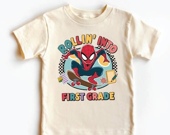Rollin Into First Grade Shirt,   Spiderman School Shirt, 1st Day Of School Shirt, Back to School Shirt, Last Day Of School Tee