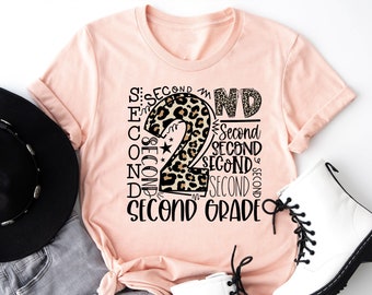 Second Grade Leopard Shirt, First Day of School Shirt, Back To School Shirt, Hello School Shirt, 2nd Grade Typography Tee, 2nd Grade Teacher