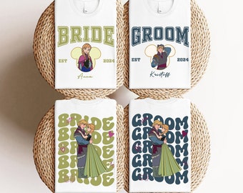 Bevroren aangepaste bruid en bruidegom Bach-shirt, Disney Anna en Kristoff bijpassende T-shirt, Disneyland vrijgezellenshirt, shirt prinses en prins