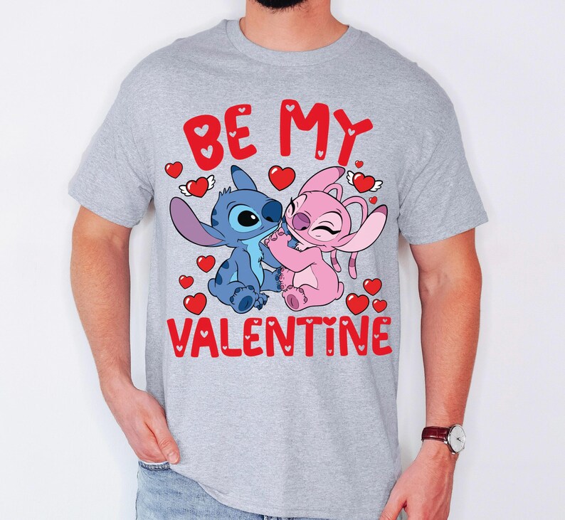 Disney Stitch Angel Be My Valentine Shirt, Disney Valentines Day T-Shirt, Cute Couple Romance Tee, Disneyland Honeymoon Trip Sweatshirt