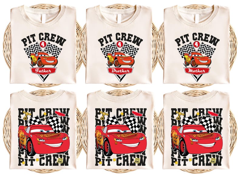 a set of four t - shirts with cars on them