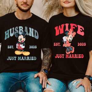 Disney Just Married Shirt, Husband Wife 2025 T-Shirt, Mickey Mouse Matching Shirt, Disneyland Bride & Groom Shirt, Honeymoon Couple Gift Tee