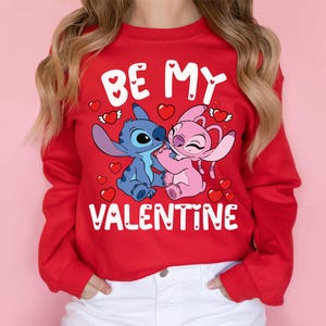 Disney Stitch Angel Be My Valentine Shirt, Disney Valentines Day T-Shirt, Cute Couple Romance Tee, Disneyland Honeymoon Trip Sweatshirt