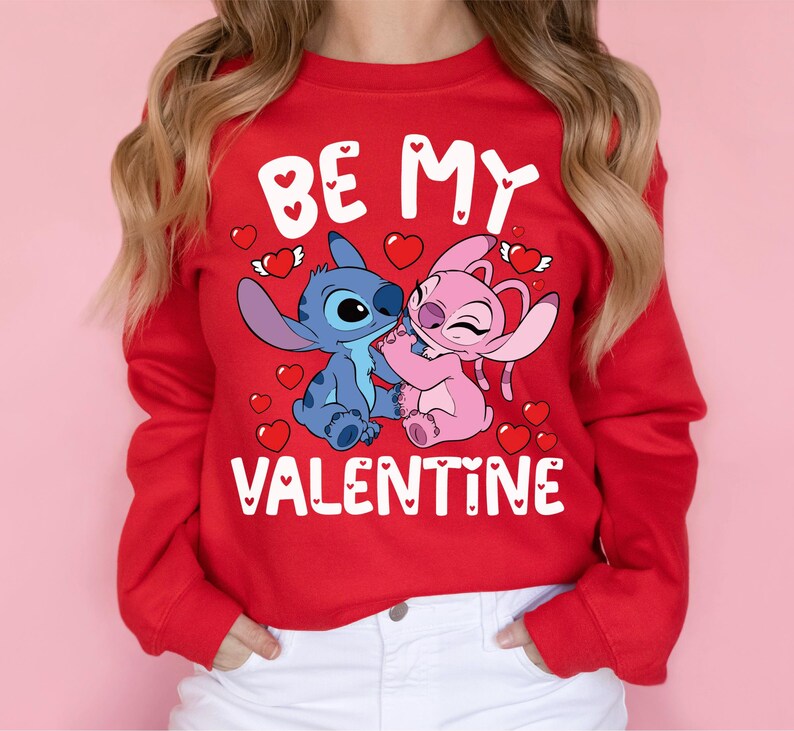 Disney Stitch Angel Be My Valentine Shirt, Disney Valentines Day T-Shirt, Cute Couple Romance Tee, Disneyland Honeymoon Trip Sweatshirt