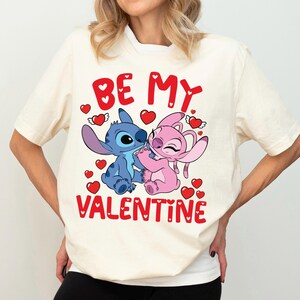 Disney Stitch Angel Be My Valentine Shirt, Disney Valentines Day T-Shirt, Cute Couple Romance Tee, Disneyland Honeymoon Trip Sweatshirt