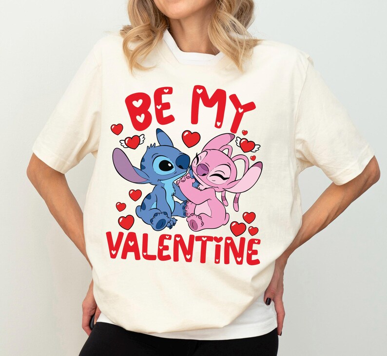 Disney Stitch Angel Be My Valentine Shirt, Disney Valentines Day T-Shirt, Cute Couple Romance Tee, Disneyland Honeymoon Trip Sweatshirt