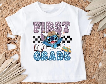 Koszulka Stitch Grade, koszulka dla klasy 1, koszulka z nadrukiem na powrót do szkoły, bluza z kapturem dla klasy 1, bluza z okrągłym dekoltem na pierwszy dzień szkoły, bluza z kapturem na ostatni dzień szkoły