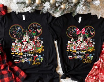 Mickey Minnie My First Trip Shirt, Disneyland Holiday T-Shirt,  Xmas Vacation Tee,  Castle Sweatshirt, Mickey Friends Xmas Hoodie
