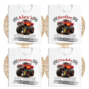 Custom Birthday Boy Party Tee, Two Fast Birthday Truck T-Shirt, Family Birthday Matching Shirt, Monster Truck Boys Tee, Pit Crew Family Tees