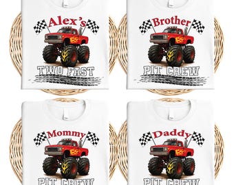 Custom Birthday Boy Party Tee, Two Fast Birthday Truck T-Shirt, Family Birthday Matching Shirt, Monster Truck Boys Tee, Pit Crew Family Tees