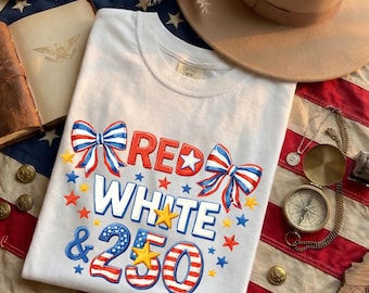 Red White and 250 Shirt, USA 250th Anniversary T-shirt, Patriotic Coquette Bow Tee, Independence Day Sweatshirt,  4th Of July Women's Gift