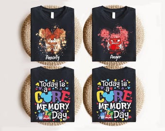 Maglietta "Emozioni Inside Out", Maglietta "Oggi è una giornata di ricordi importanti", Maglietta Pixar Inside Out, Maglietta "Gioia Tristezza Rabbia Invidia Viaggio in Famiglia"