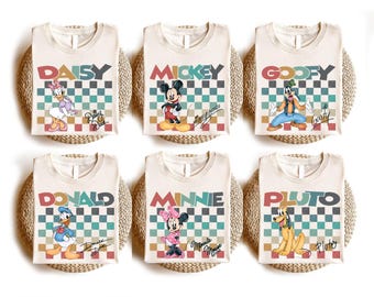Disney Checkered Shirt, Retro Mickey And Friends Shirt, Disney Family Trip Tee, Disney World Matching Shirt, Pluto Dog Tee, Minnie Daisy Tee