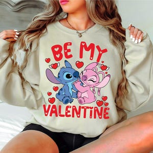 Disney Stitch Angel Be My Valentine Shirt, Disney Valentines Day T-Shirt, Cute Couple Romance Tee, Disneyland Honeymoon Trip Sweatshirt