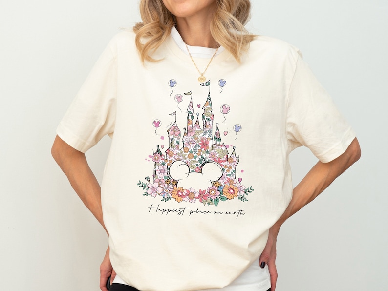 Happiest Place on Earth Shirt, Disney Floral Castle Shirt, Magic Kingdom Shirt, Disneyland Magical Kingdom Shirt, Disneyworld Shirt