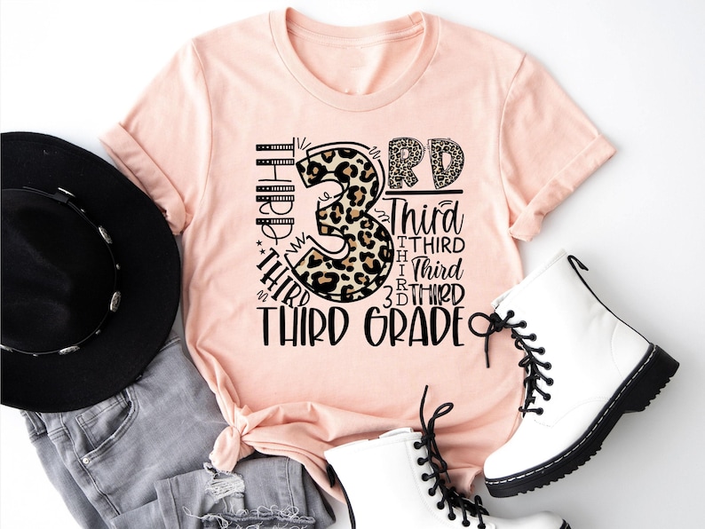 Third Grade Leopard Shirt, 3rd Grade Typography T-shirt, First Day of School Tee, Back To School Sweatshirt, 3rd Grade Teacher Crewneck