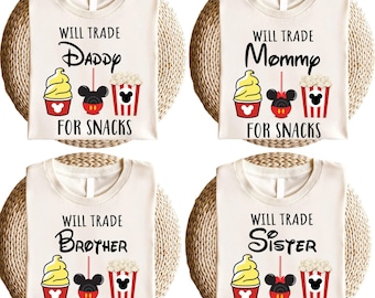 Snacks Shirt, Matching Vacation T-shirt, Will Trade Family For Snacks Tee, Drinking Epcot Tour Sweatshirt, Mickey Minnie Snacking Crewneck