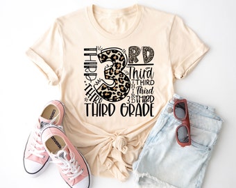 Third Grade Leopard Shirt, 3rd Grade Typography Tee, First Day of School Shirt, Back To School Shirt, Hello School Shirt, 3rd Grade Teacher